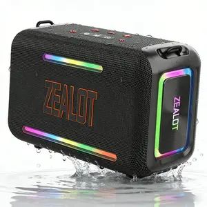 ZEALOT Portable HiFi Bluetooth Speaker, 120W Stereo Bass & IPX7 Waterproof, RGB Lights & Shoulder Strap for Outdoor/Party/Gym/Pool, TWS/PD Fast Charge & DSP Chip, Ideal Gift