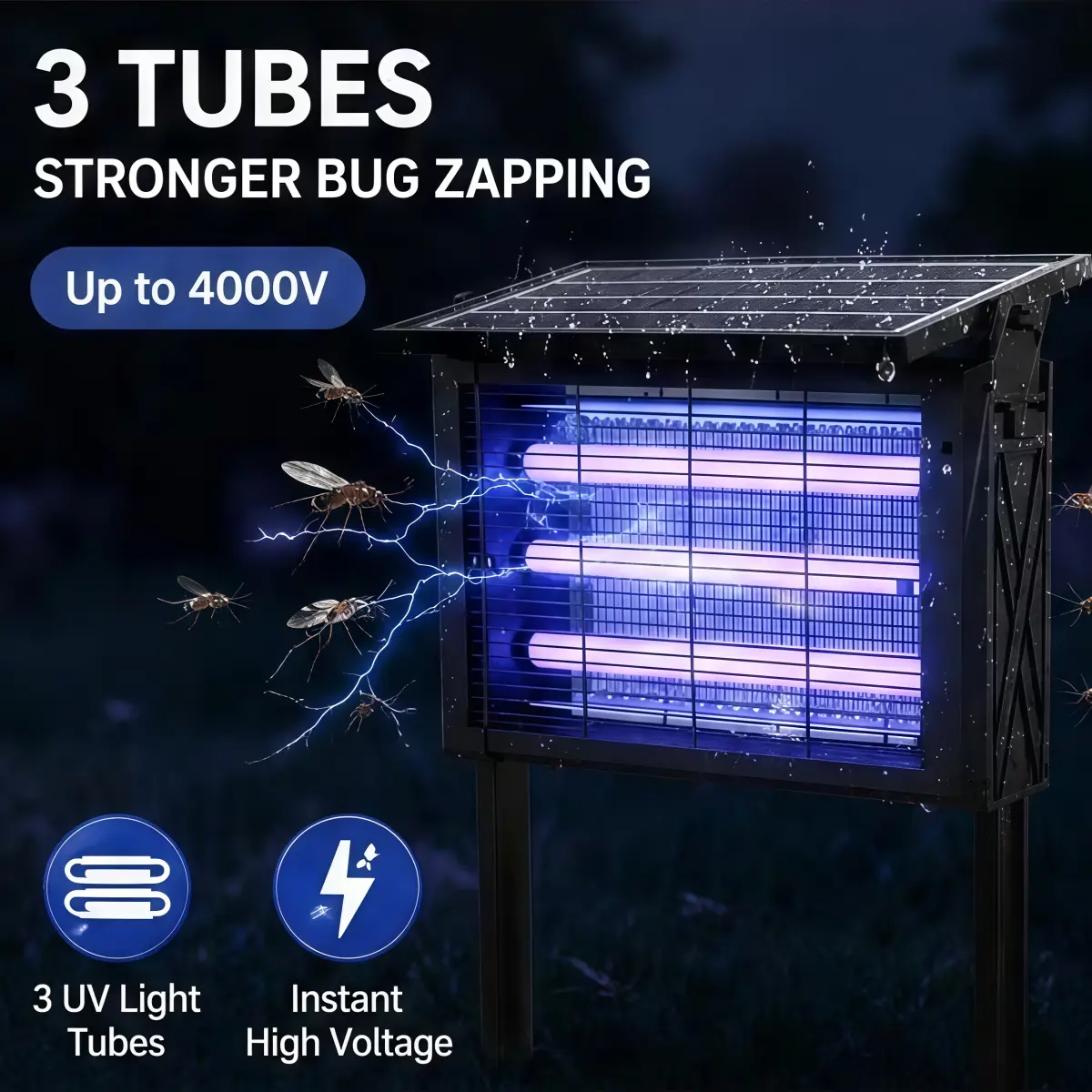 TikTok Mid Year Sale 2026 New Solar Electric Large Mosquito Killer 4500V High Voltage Insect Catcher IP67 Waterproof Rechargeable UV Pest Light, Indoor Outdoor Backyard Courtyard Garden Lawn Farm Solar Mosquito Killer, Solar Insect Catcher
