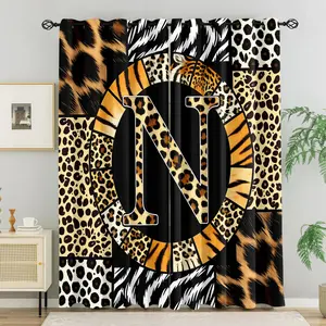 [Wild and Chic Animal Print Curtains] Stylish Monogram Leopard Pattern Curtains | Fashion-Forward Window Drapes with Tiger, Zebra, and Cheetah Designs - Perfect for Living Room and Bedroom Décor! (2-Pack Excluding Curtain Rod)