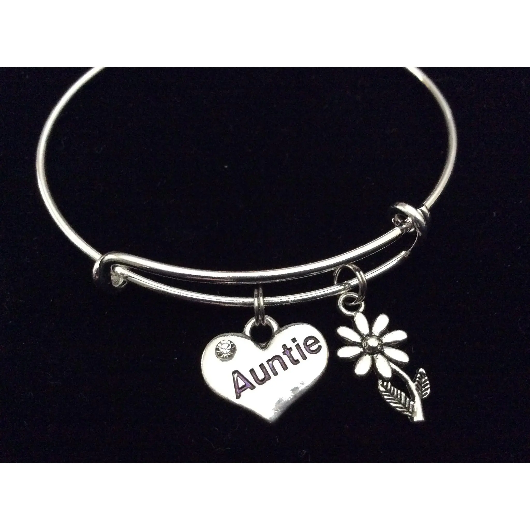 Auntie Heart Silver Expandable Charm Bracelet Adjustable Aunt Bangle Trendy Handmade