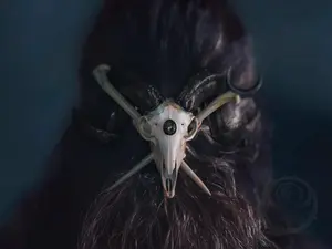 Ram Hand-Painted Resin Faux Skull Hair Pin Fascinator- Unique Handmade Wearable Art Accessory, Perfect For Costumes, Dark And Elegant