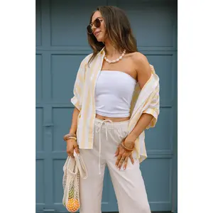 Blaire Yellow & White Linen Stripe Top