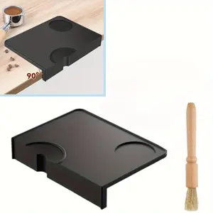 2pcs New coffee press powder mat with manual grinder cleaning brush silicone anti-slip desk edge protection Easy to install anti-slip coffee press powder mat bar corner mat suitable for coffee shop office shopping malls