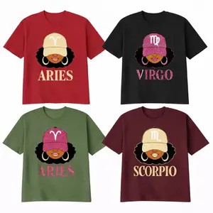[Full 12 Zodiac] Zodiac Vibes Tshirt – Afro Woman Astrology Sign Pullover with Sparkly Hat Graphic, Unisex Horoscope Crewneck Gift for Black, Military Green, Red, Maroon Color