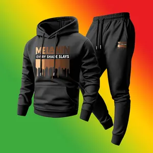 Men's 2-Piece Minimalist Black History Month Letters Print Hoodie & Drawstring Sweatpants Set - Polyester, Breathable, Long-Sleeve, Loose Casual Athletic Tracksuit for Fall Winter Daily Wear, Mensfashion Athleisure