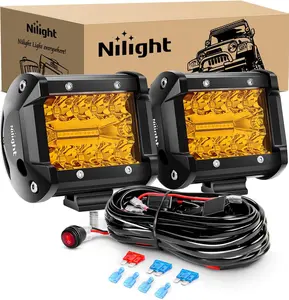 Nilight 2PC 4Inch Amber Glow Aluminum Triple Row 60W Flood-Spot Combo LED Pods, 16AWG 2-Lead Wiring Harness Included, Car Light, Car Accessories for Pickup Trucks, Fathers Day Gift
