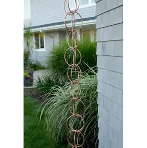 Double Link Rain Chain - 11' Long Copper Rain Chain with Natural Patina, 6" Wide, Originating from Japan