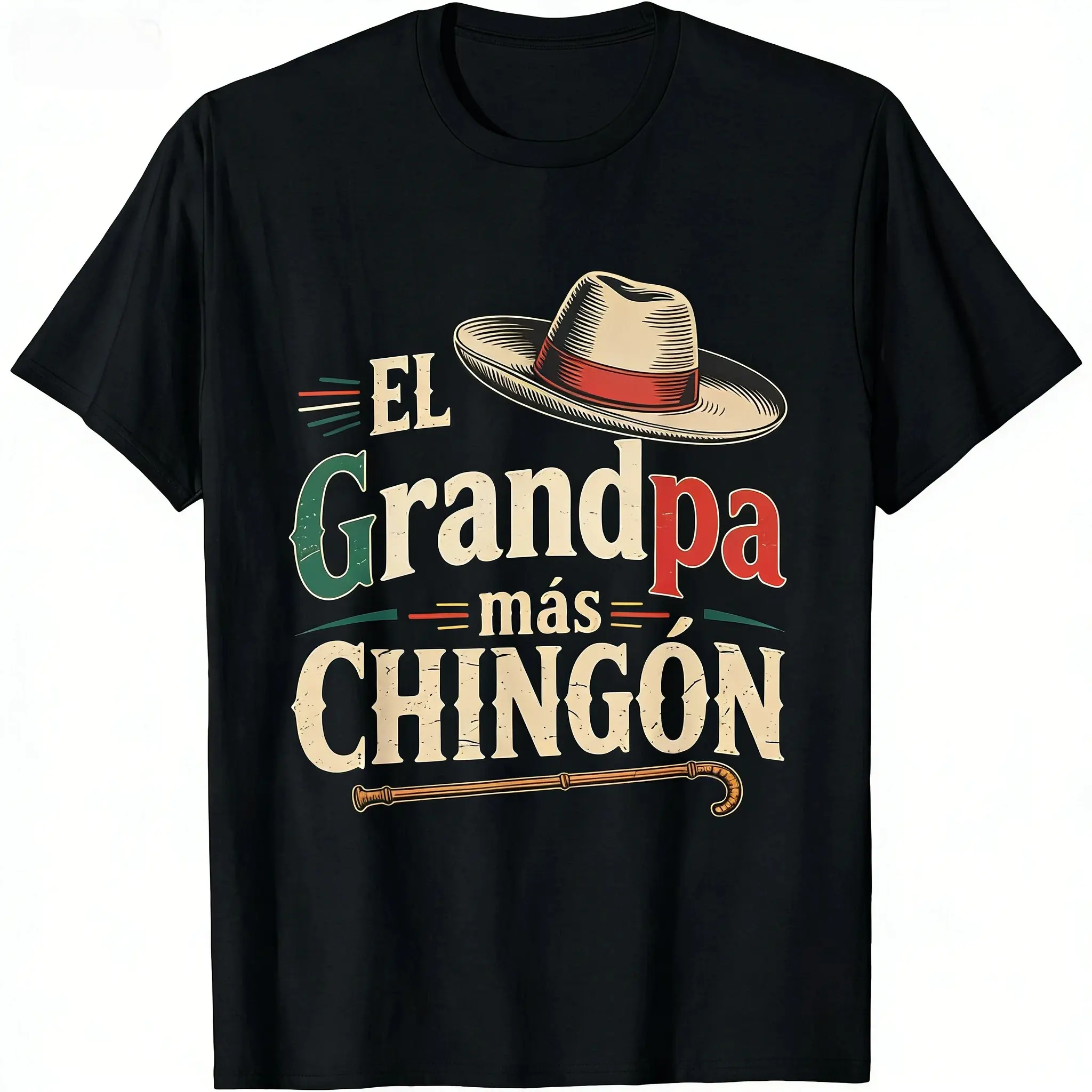 Menswear 100% Cotton Simple T-Shirt - El Grandpa Mas Chingon Funny Best Mexican Dad, Grandpa Humor Tee, Casual Crewneck Short-Sleeve Classic