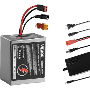 VEVOR 24V Electric Scooter Battery, 8Ah, Ebike Lithium Battery Pack with 30A BMS, Charger, T-Plug Expansion Cable, 500+ Cycles, Compatible with 1920W Motors, for Electric Bikes Bicycles, Scooters