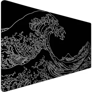 Japanese Sea Wave Mouse Pad For Gaming, Large Mouse Pad Extended (31.5X 15.75 INCH) Non-Slip Rubber Base & Stitched Edge For Computers And Laptops, Home Office Accessories