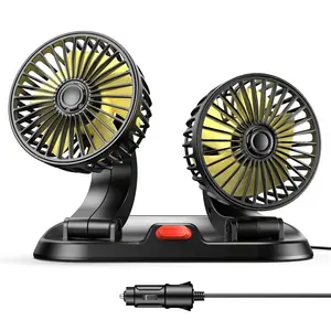 12V Car Fan - Dual Head Fans for Car, Portable Vehicle Cooling Fan - Brushless Motor(2025 Upgraded) - 3 Speeds, 360 °   Rotation, for SUV, RV, Truck, Sedan, Cruise, Cigarette Lighter Powered