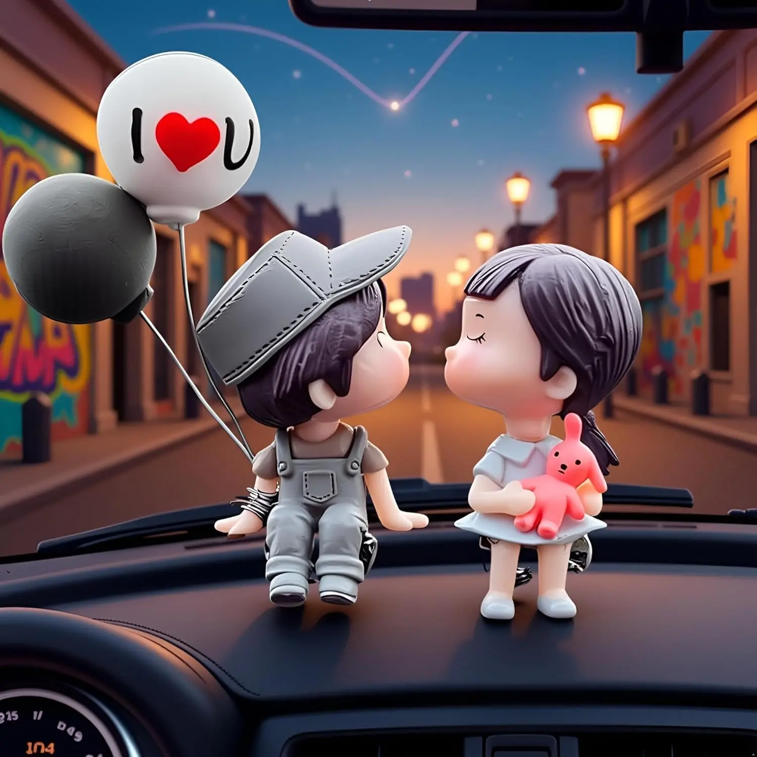 1 Pair Car Dashboard Decoration, Cute Cartoon Couple Design Car Ornament, Creative Couple Car Interior Decoration Set, Car Trinkets, Fashion Accessories for Car, Home, Office