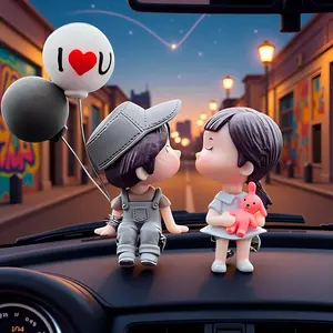 1 Pair Car Dashboard Decoration, Cute Cartoon Couple Design Car Ornament, Creative Couple Car Interior Decoration Set, Car Trinkets, Fashion Accessories for Car, Home, Office