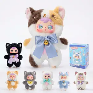 Cat Gathering Blind Box Plush Keychain Mystery Toy, 6.69 Inch Cute Collectible Stuffed Cat With Hanging Loop, Random Rotating Eyes,  Birthday Gift for Teen Girls & Adults (Single Box)
