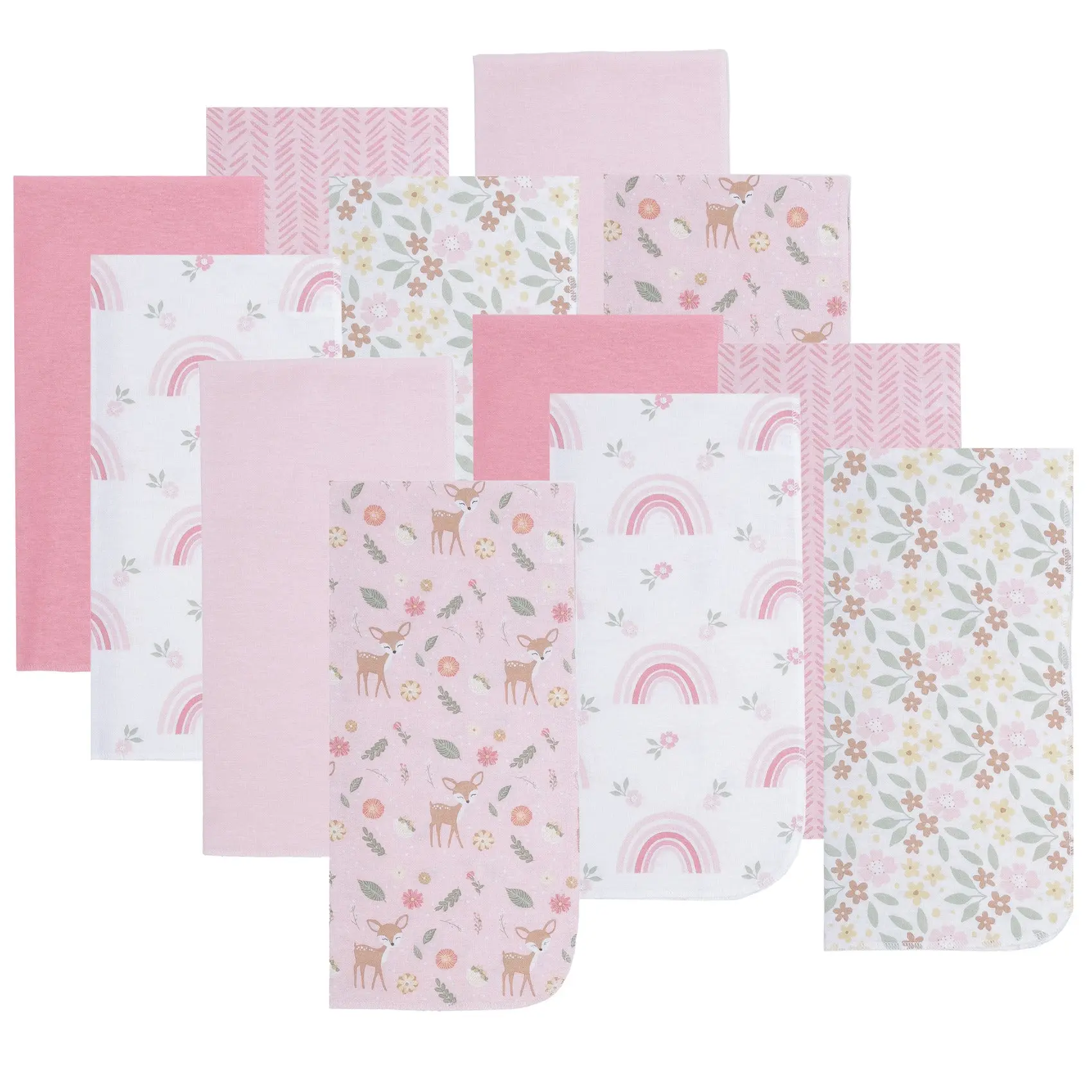 12 Pack Burp Cloths - Woodland/Flowers/Rainbow 12 Pack Burp Cloths - Woodland/Flowers/Rainbow