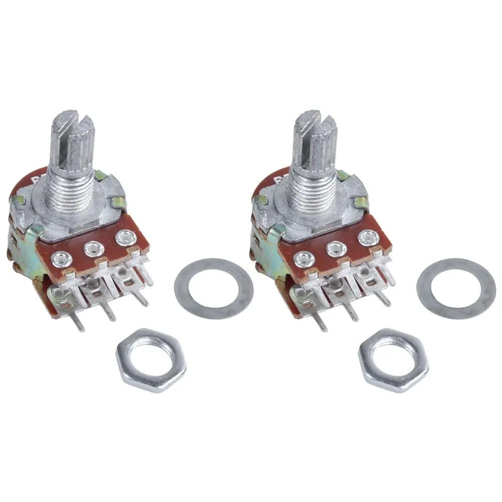 2-Pack B50K 50K Ohm Linear Dual (Type B) Trim Potentiometers with Knurled Shaft, 6-Terminals Silver Metal, Volume Control, 3.8x2.8x1.7cm, Fits Standard Knobs, Daily Use Automotive & Motorcycle Car Interior Fasteners & Clips Accessory