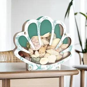 New Wooden Shell Display Cabinet, Summer Beach Shell Storage Box Decorative Ornament Gift for Her, Home Decoration Accessory