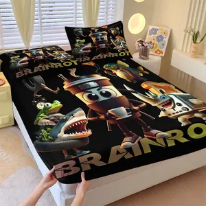 Creative Cartoon Fitted Sheet Set, Soft Breathable Fabric, 1 Fitted Sheet & 2 Pillowcases Without Inner Core, Creative & Whimsical Bedding Design, Kids & Teens Bedroom Decor