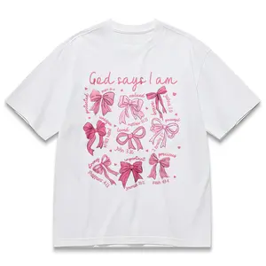 God Says I Am Bow Graphic Tee Inspirational Christian Shirt For Women Cute Faith Casual Wear