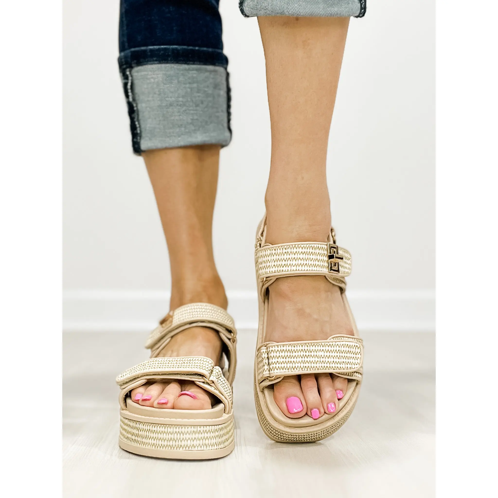 Corkys Go For It Platform Sandals in SAND RAFFIA