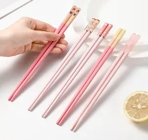9.57 inches Pink Non-slip Fiberglass Chopsticks, Set of 5 Pairs