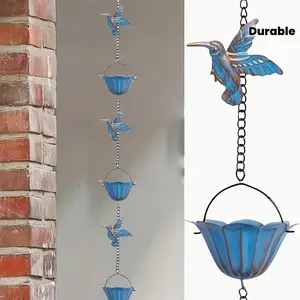 A Blue Hummingbird Rain Chain, Made of Durable Iron, Designed for Creative Outdoor Garden Decoration, Serves As A Replacement Chain for Drainage Under Outdoor Decor, Patio Decor, Modern Aesthetic, Weather Resistant Material, Patio Decorator
