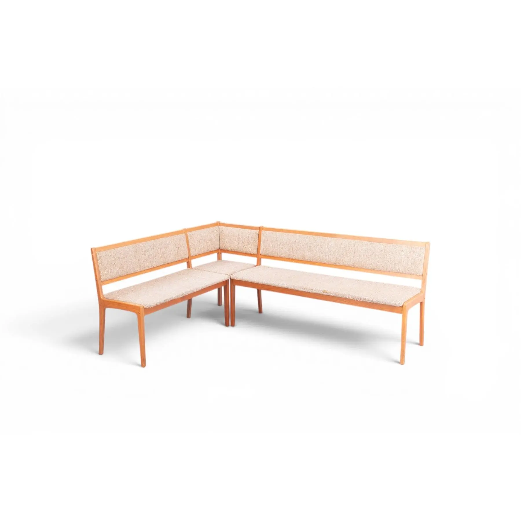DANISH TWO PIECE CORNER DINING BENCH IN TEAK + WOOL