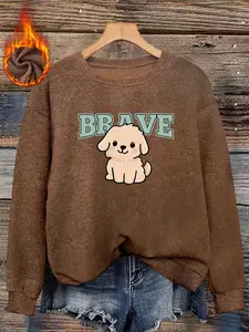 Women's Fall Winter Fitted Animal Print Sweater, Soft Cute Dog Print, Casual Round Neck Knit Top, Cozy Daily Wear