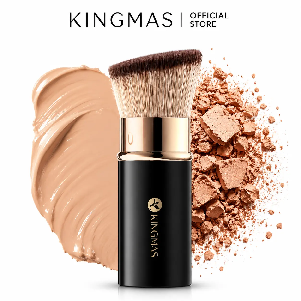 SRetractable Kabuki Brush, Angled Flawless Face Makeup Brush | Makeup Brush for Foundation, Powder Blush, Bronzer, Buffing, Liquid, Cream, Cruelty Free with Cover