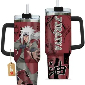 [Sip40 Otaku] Jiraiya 40oz Handle Stainless Steel Tumbler – Legendary Sannin Inspired Cup, Hidden Leaf Ninja Travel Mug, Sage Mode Anime Drinkware, Large Iced Coffee Tumbler, Otaku Gift for Anime Lovers