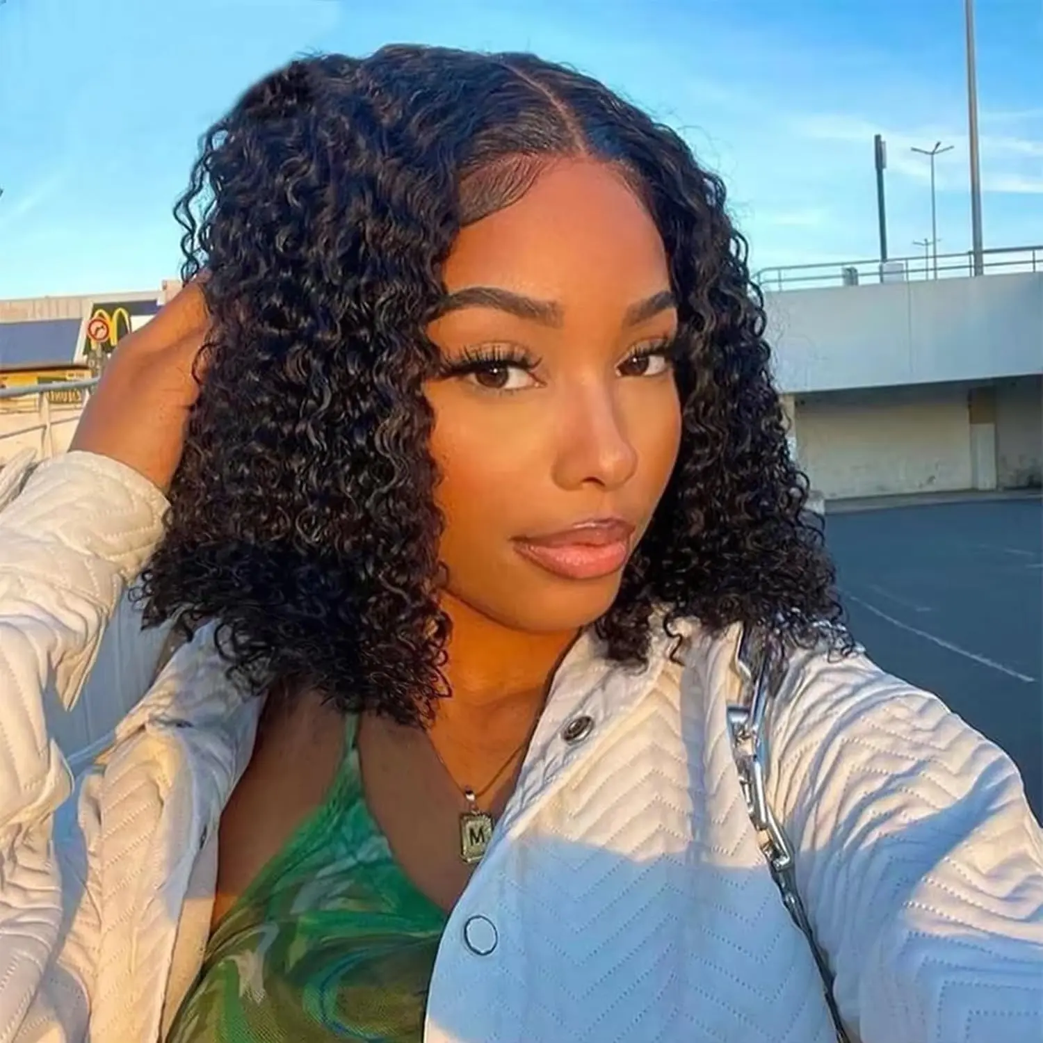 Nerkre Women's 16-Inch 4x4 HD Transparent Lace Front Wig - 180% Density Short Deep Wave Bob, 100% Human Hair Wigs, Pre-Plucked Pre-Cut Glueless Wear-and-Go, Adjustable Natural Hairline for Graduation, Celebration, Wigs Human Hair