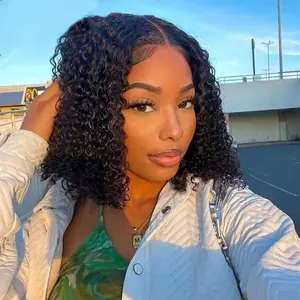 Nerkre TiktokShop 4x4 Short Deep Wave Bob Wig 180% Density Deep Curls 100% Human hair Pre Plucked Pre Cut wet and wavy HD Transparent lace front wig Wear and Go Glueless for women with natural hairline