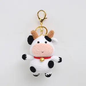 Handmade Knitted Cow Doll Keychain, Cute Animal Pendant, Car Bag Home Decor, Hanging Ornament, No Plated Precious Metal