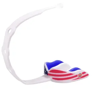Oral Mart USA Flag Strapped Youth Mouth Guard for Kids - American Flag Sports Mouthguard with Connected Strap for Ice Hockey, Football, Lacrosse, Taekwondo