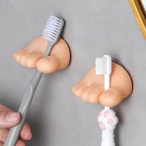 2 Pack/Cute Thumb Shaped Suction Cup Toothbrush Holder, No-Drill Bathroom Organizer, Multi-Functional Creative Hook, Electric Toothbrush Storage Rack