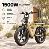 TST R7 Adult Step-Through Ebike, 1500W Peak Power, 750W Rated Power, 90 N·m Torque, 48V 15Ah Removable Battery, Up to 60-Mile PAS Range, 20" x 4.0" Fat Tires, Full Suspension, Mechanical Disc Brakes, Bluetooth App, 450 lb Max Payload