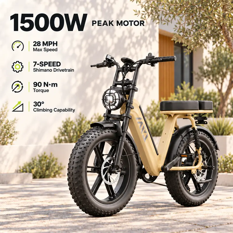 TST R7 Adult Step-Through Ebike, 1500W Peak Power, 750W Rated Power, 90 N·m Torque, 48V 15Ah Removable Battery, Up to 60-Mile PAS Range, 20" x 4.0" Fat Tires, Full Suspension, Mechanical Disc Brakes, Bluetooth App, 450 lb Max Payload