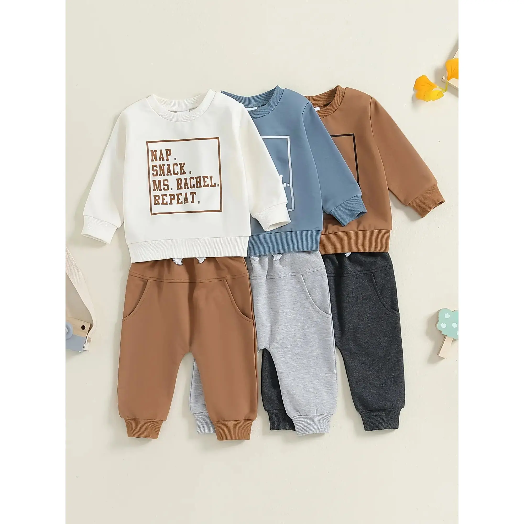 Boy Track Suit Letter Print Long Sleeve Sweatshirt and Elastic Pants 2pcs Clothes Outfits for, for Outdoor
