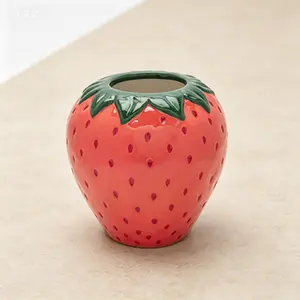 Decorative Strawberry Vase, Vintage Inspired Ceramic Vase, Large Flower Vase for Home Kitchen Office, Unique Strawberry Decor, Reusable Decorative Ceramic Vessel, Strawberry Shaped Home Decor