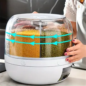 6-grid Grain Storage Box, 1 Box Reusable Rotating Cereal Dispenser, Food Storage Container for Home Kitchen Restaurant, Utensils