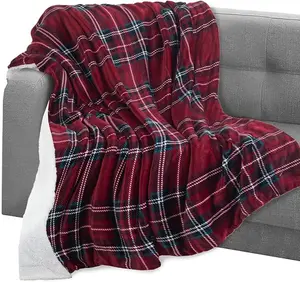 Mocassi Plaid Flannel Fleece Throw Blanket with Sherpa Backing and Velvety Plush Touch, 50in x 60in