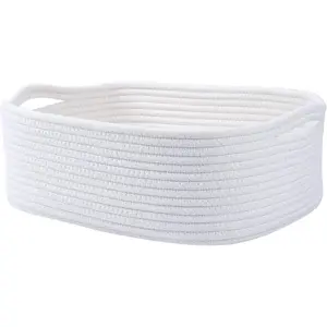 Woven Cotton Rope Storage Basket, Cube Changing Table Organizer for Closet Towels,   Bin, Small    Box,  Baskets empty (White)
