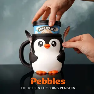 Reusable Penguin Ice Cream Cup Holder, Printed Ice Cream Stand with Anti-Slip Base, Adorable Penguin Home Decor, Festive Birthday Gifts, Adorable Penguin Design