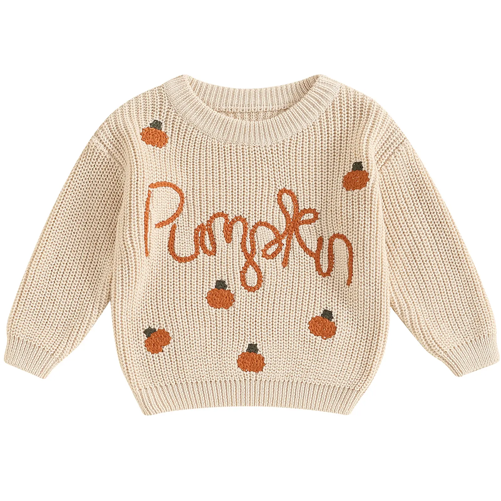 Babamoon Toddler Halloween Sweater - Long Sleeve Polyester Knit Pullover, Pumpkin Letter Embroidery, Warm Fall Winter Clothes for 0-3 Months, 12-18 Months (Up to 100 cm), 6 - 9 Months