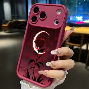 Phone Case for iPhone iPhone 17/16/15/14/13/12/11,X, XS, Pro Max, Plus Air Moonlit Rose Pattern Straight Edge Upgraded Lens Protection Durable Bumper Cover for Girl