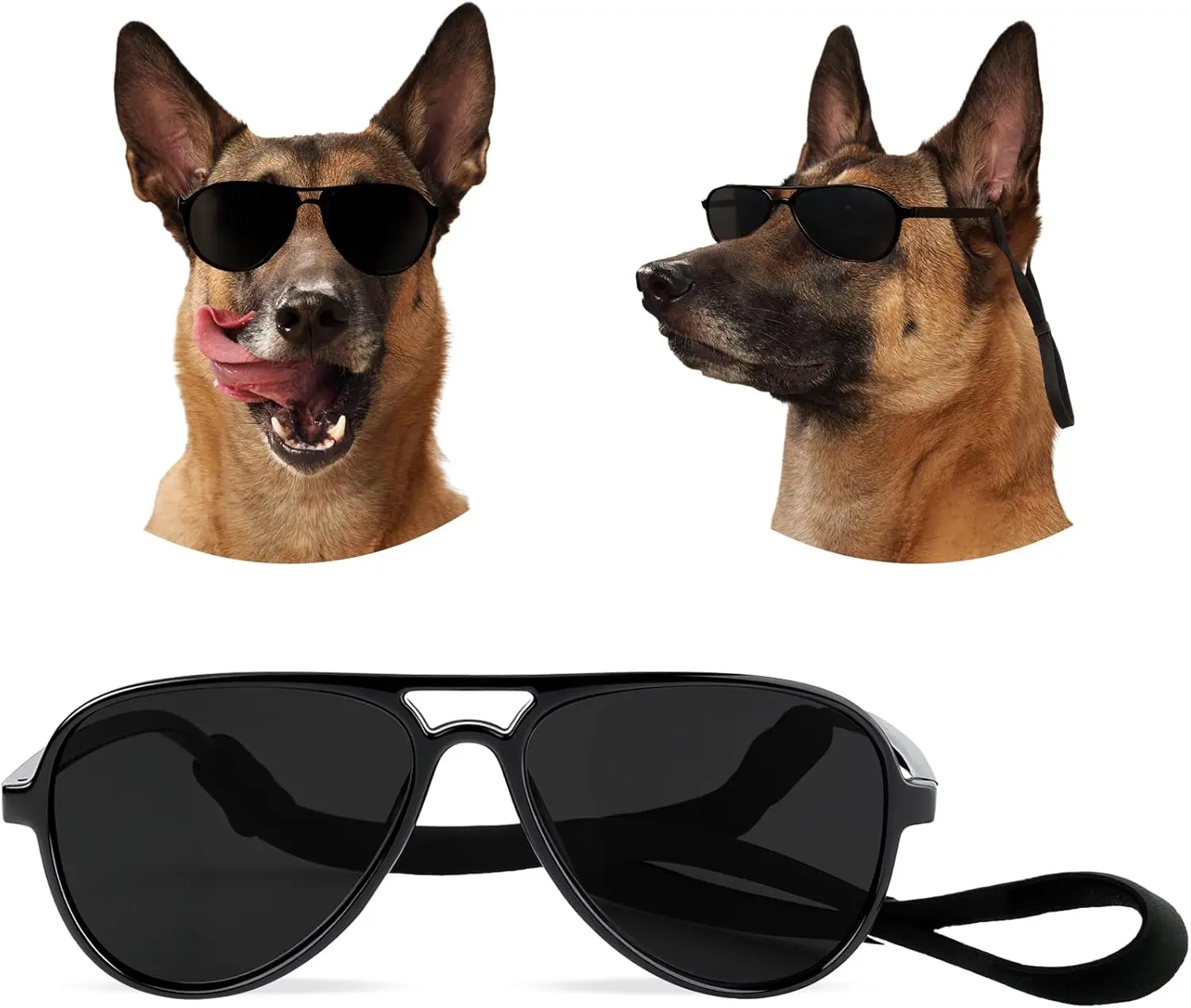 Medium-Large Breed Dog Sunglasses, Pet UV Protection Eyewear Accessories with Adjustable Strap, Black Pet Supplies for Riding, Hiking