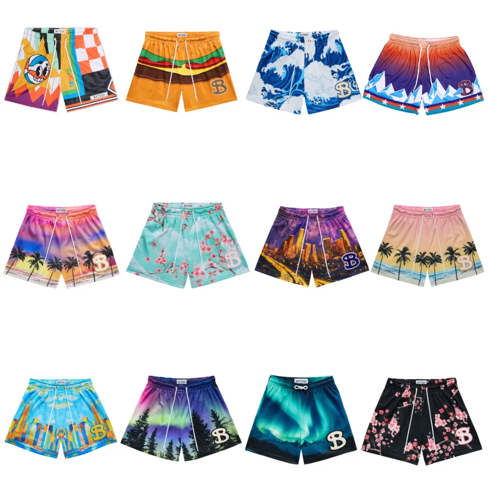 Mesh Shorts, Adult Youth, Basketball Shorts, Beach Life, Ocean View, Island Style, Summer Casual, Graphic Pattern
