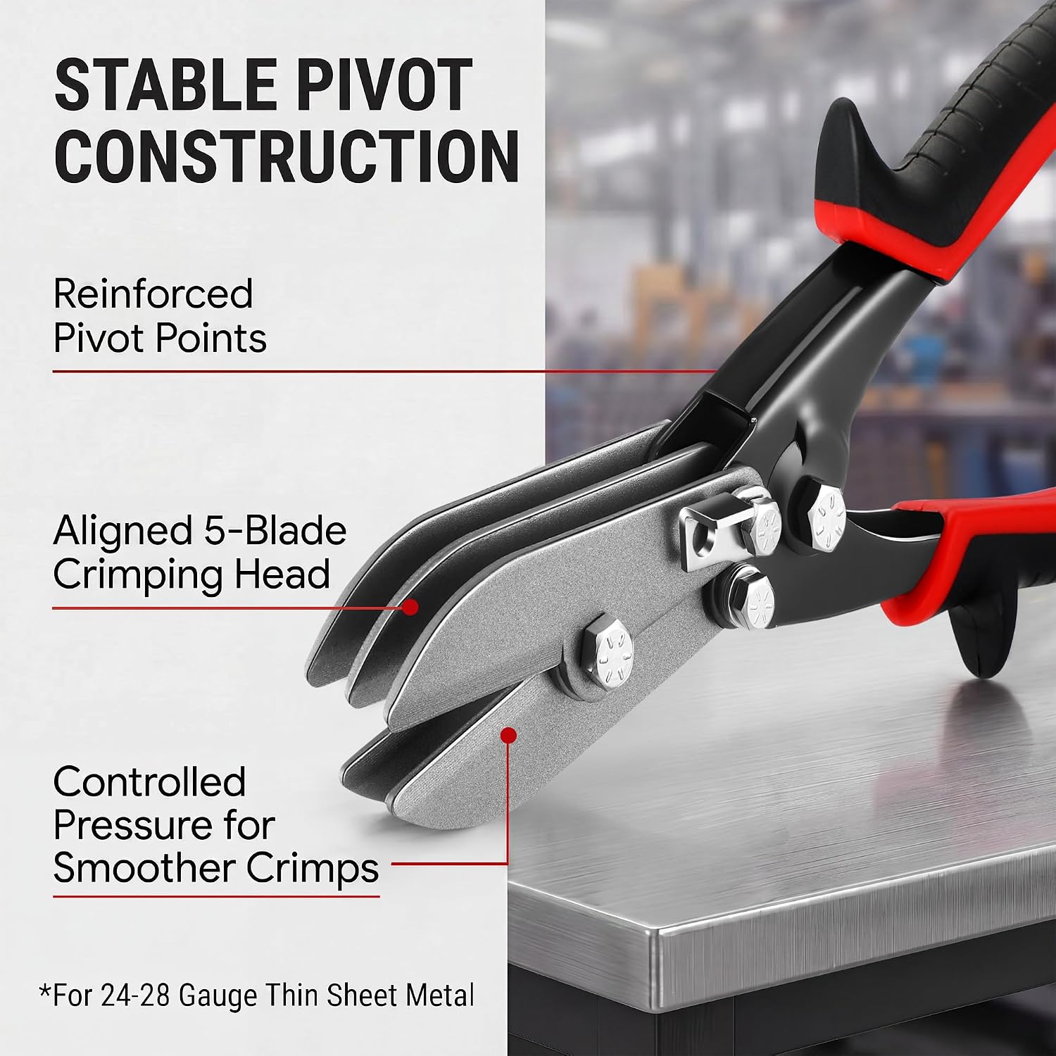 GJANSH 5 Blade Sheet Metal Crimper, 10.5 Inch Duct Crimping Tool for 24-28 Gauge Sheet Metal, HVAC Duct Work, Gutter Crimper for Downspout, Stove Pipe and Venting Work, Safety Lock, Black GJANSH 5 Blade Sheet Metal Crimper, 10.5 Inch Duct Crimping Tool for 24-28 Gauge Sheet Metal, HVAC Duct Work, Gutter Crimper for Downspout, Stove Pipe and Venting Work, Safety Lock, Black