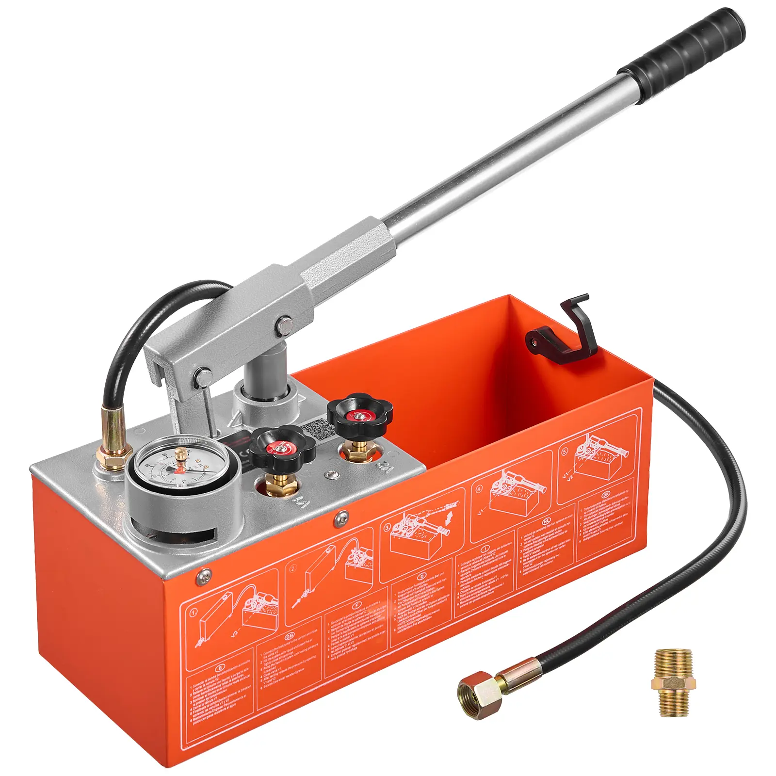 【summerfinds】VEVOR Hydrostatic Test Pump 2 Gallon Hydraulic Manual Water Pressure Tester, Dual Valve Hydrostatic Water Pipe Leakage Pressure Test Pump Kit with Gauge & Tank, 0-60 Bar Range, for Pipeline, Heating
