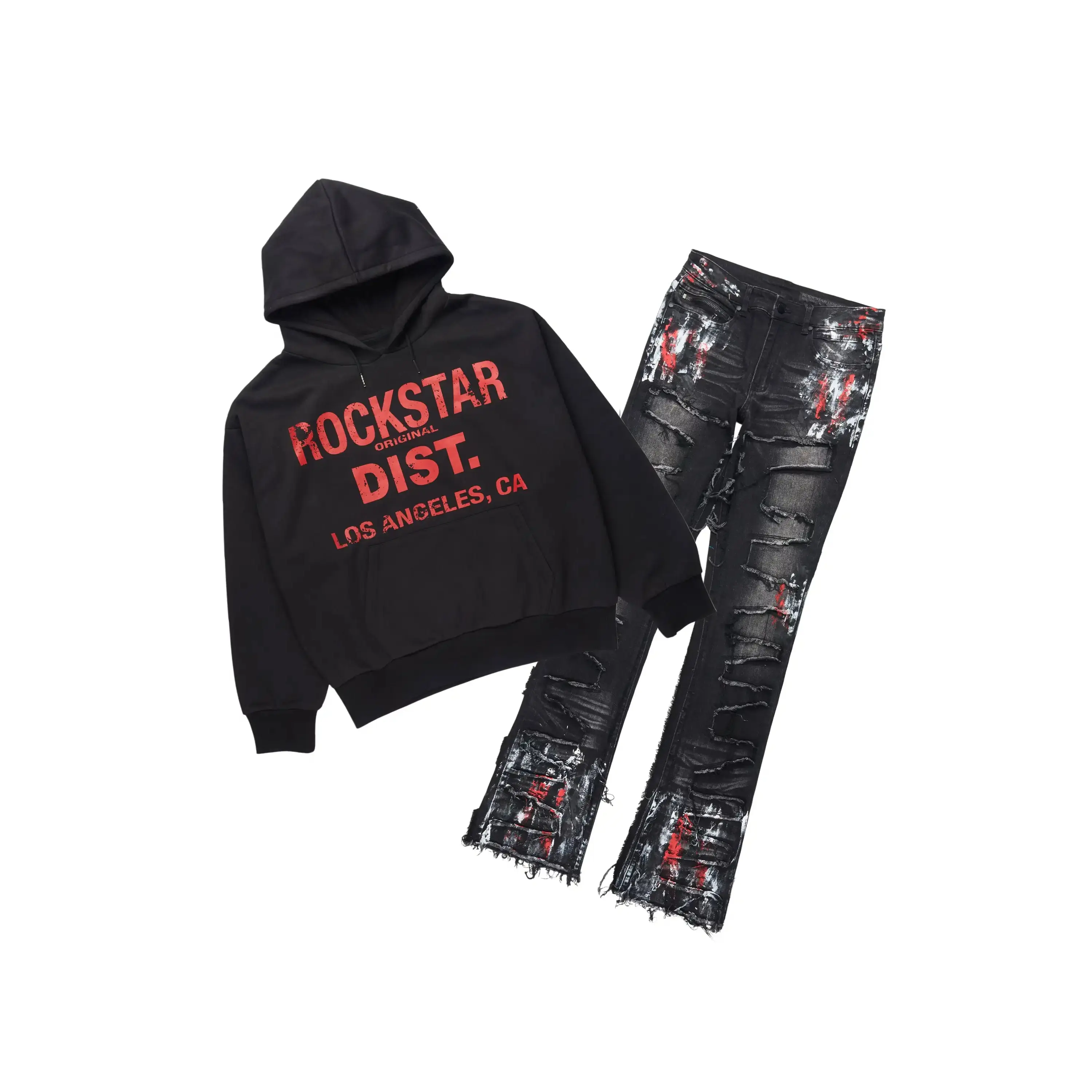 Saxon Black/Red Hoodie/Stacked Flare Jean Set Saxon Black/Red Hoodie/Stacked Flare Jean Set